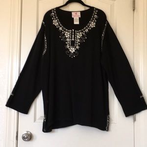 Quacker Factory 3X Womans Sequins/Rhinestones Black Sweater Pullover Long Sleeve